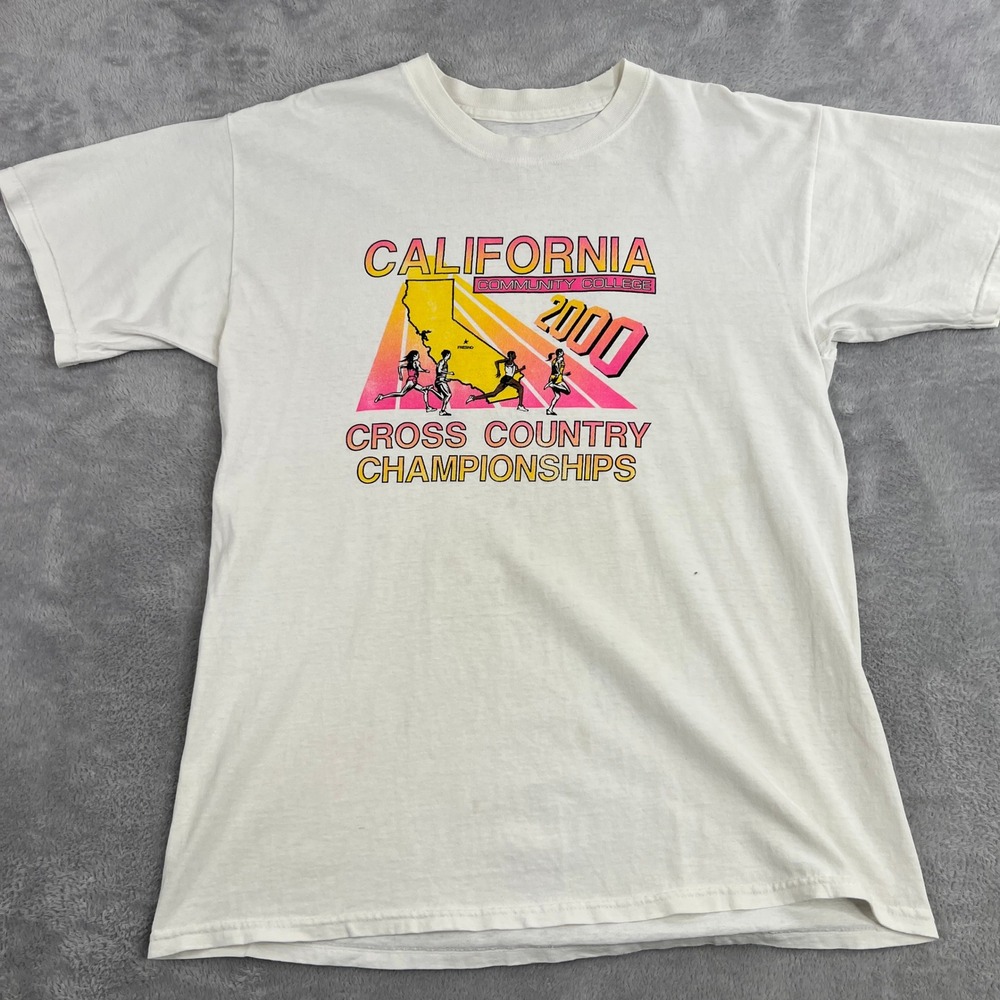 Vintage 2000 California Cross Country Graphic T-Shirt L White Men Y2K Sport